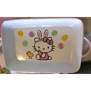 Hello Kitty Ceramic Rectangular Baking Dish w/ Handles, White Pink Multicolor